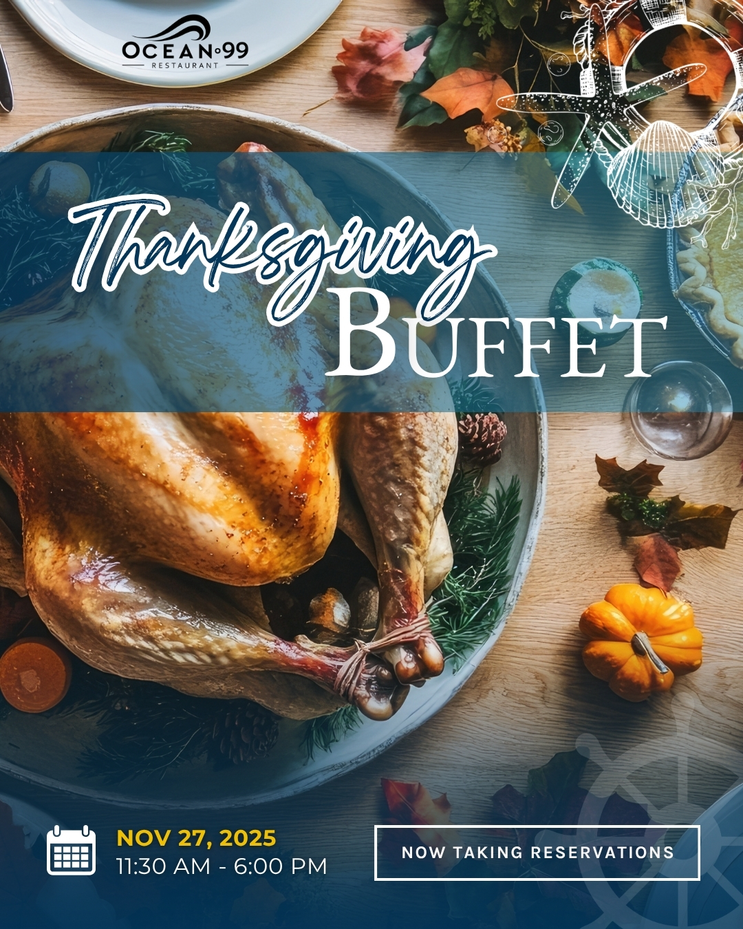 Thanksgiving Buffet Advertisement with Turkey on the table